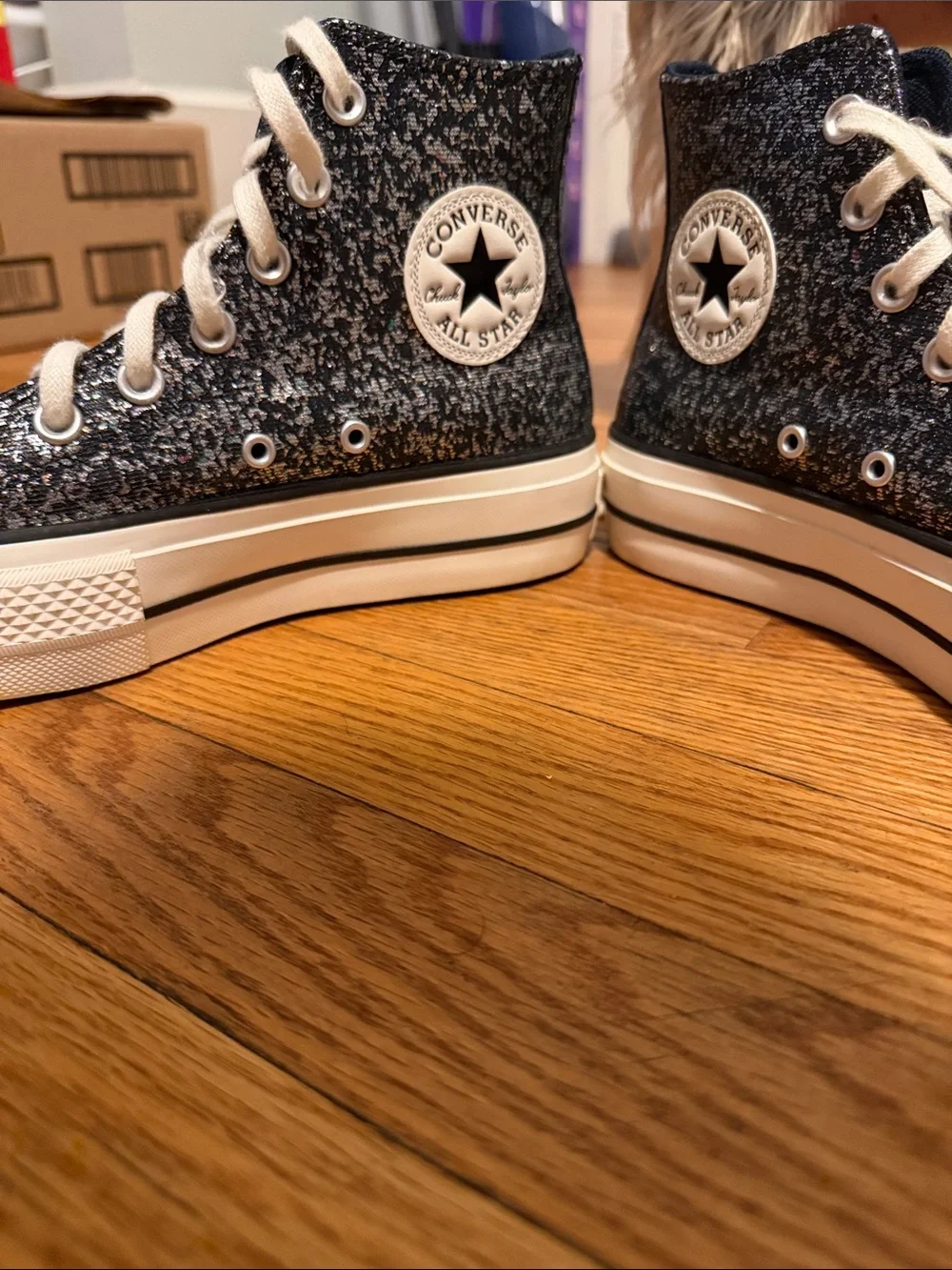 Converse Black Glitter High Top Sneakers with White Accents